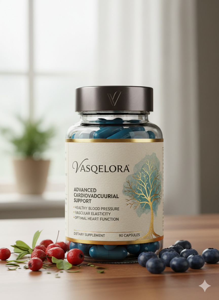 Vasqelora food supplement product packaging on a neutral surface